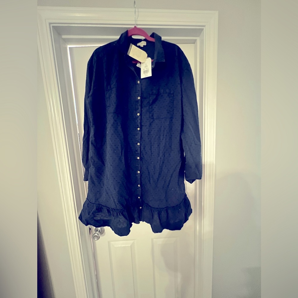 NWT navy clip dot button down dress
